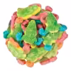 Vidal Gummi Tropical Frogs arranged in a ball shape, showcasing the colorful, strawberry-flavored gummy candies, 2.2-pound bag.