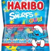12-pack of HARIBO Sour Smurfs gummy candy, 4 oz. bags, featuring blue and white sour gummy candies shaped like Smurfs.
