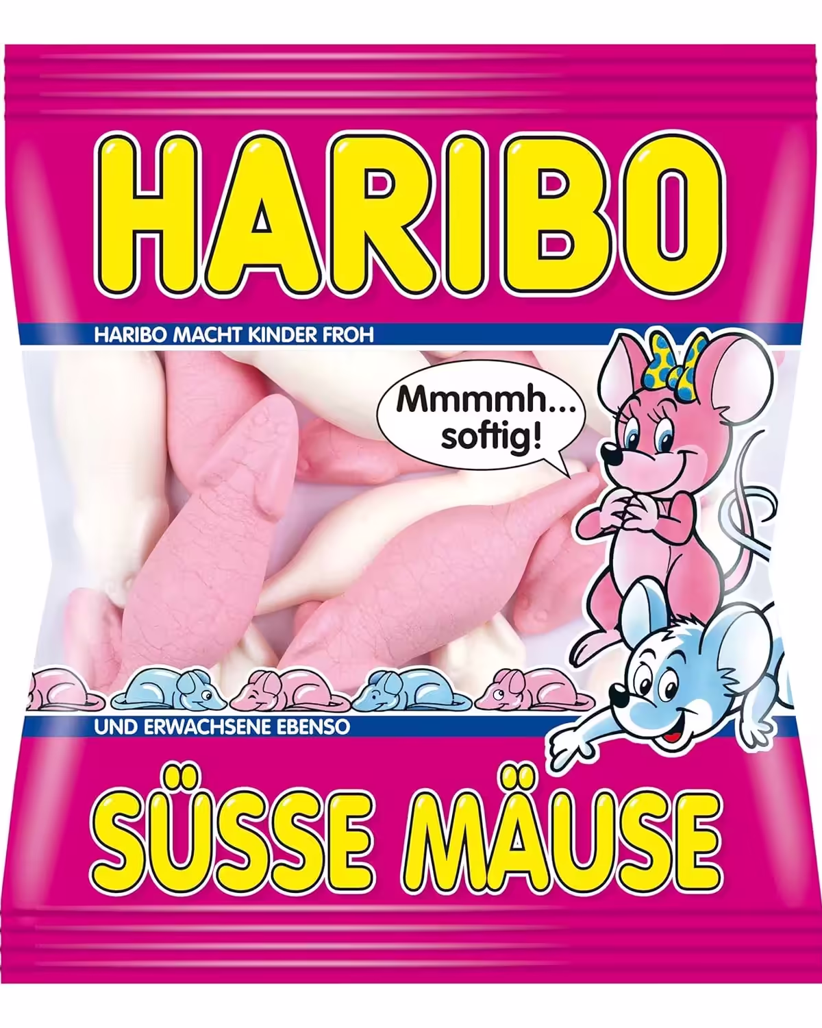 Pack of Haribo Susse Mause (Sweet Mice) gummi candy, 200g, featuring colorful, sweet gummy candies shaped like mice.