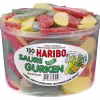 1350g tub of Haribo Saure Gurken (Sour Pickles) gummy candy featuring 150 sour cucumber-shaped gummies, imported from Germany
