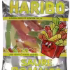 Pack of Haribo Saure Pommes Sour French Fries gummy candy featuring colorful citrus-flavored gummies shaped like French fries in a variety of flavors.