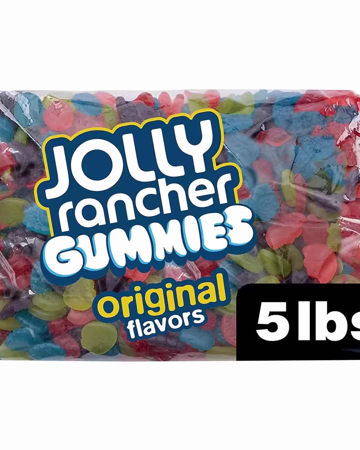 5-lb bag of JOLLY RANCHER Gummies Original, showcasing a large pack of colorful gummy candies in classic Jolly Rancher flavors.
