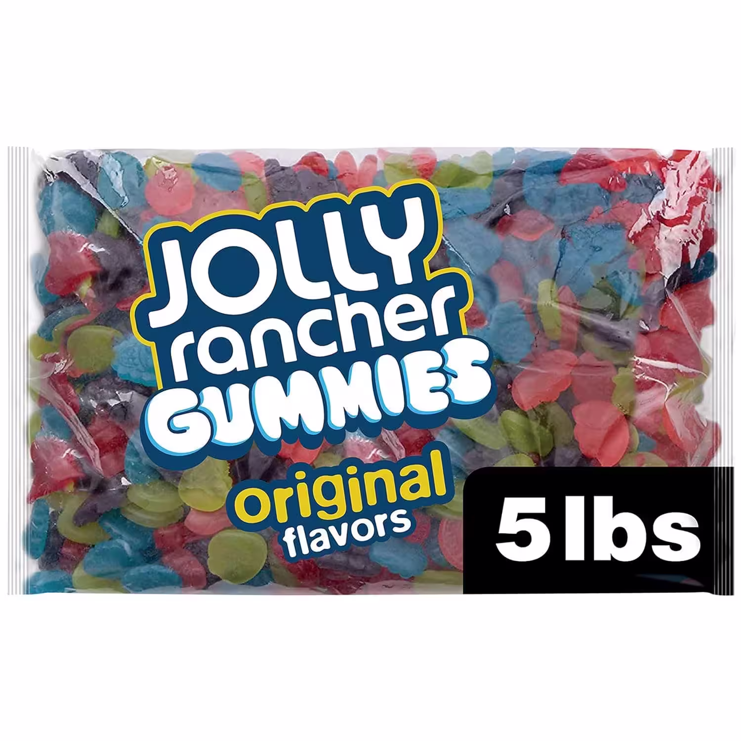 5-lb bag of JOLLY RANCHER Gummies Original, showcasing a large pack of colorful gummy candies in classic Jolly Rancher flavors.