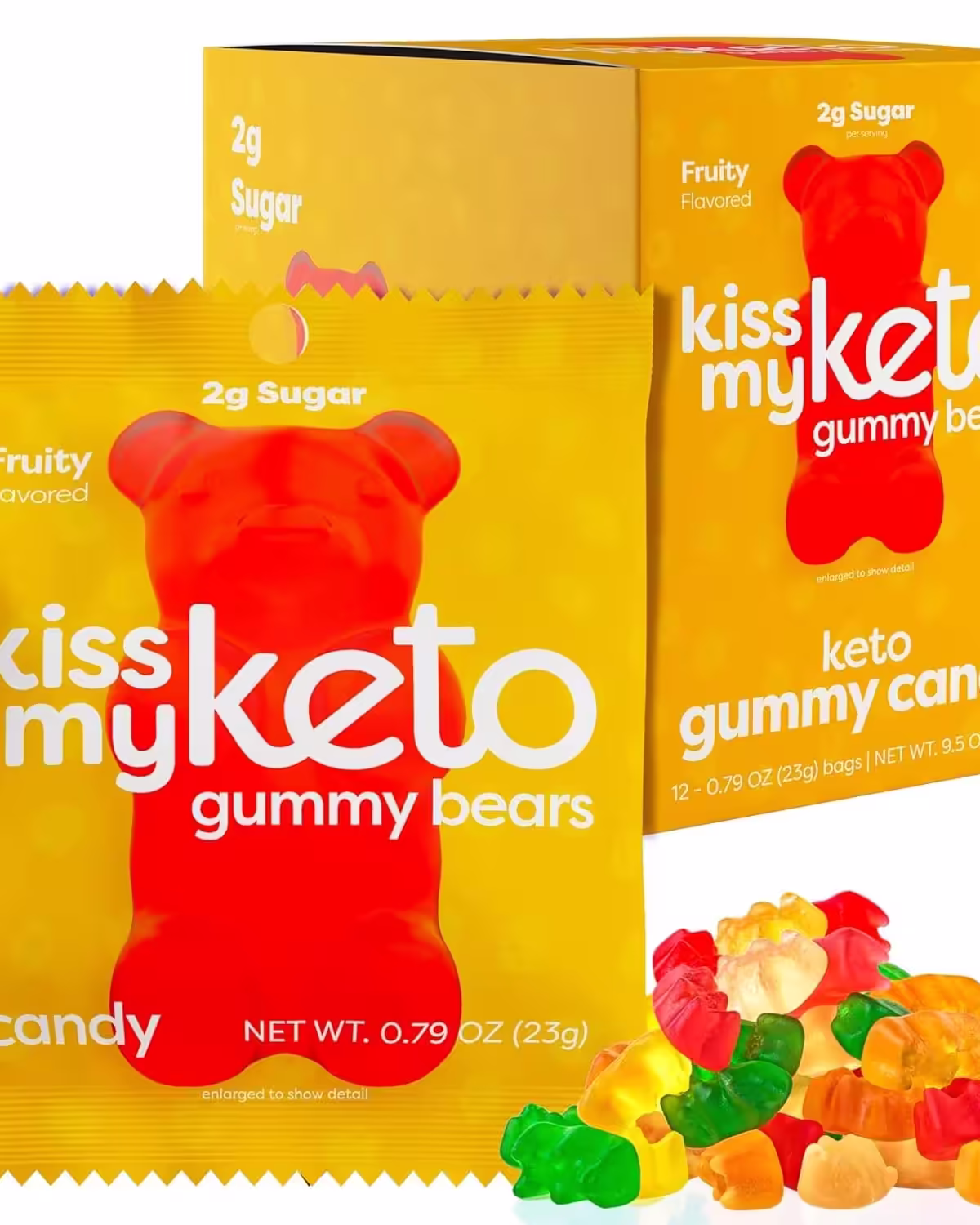12-pack box of Kiss My Keto Gummies Candy – low-carb, sugar-free gummy bears, ideal for keto diets and healthy snacking.