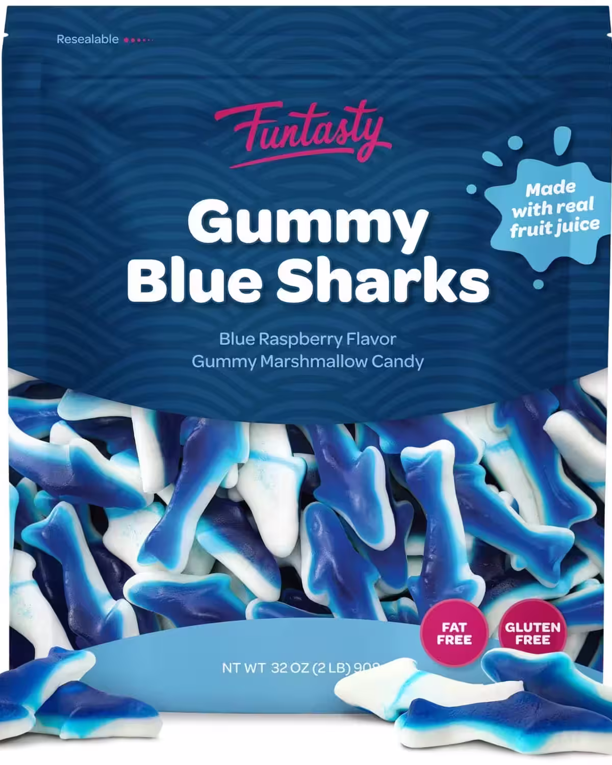 Pack of 2 lbs of Blue Sharks Gummy Candy, featuring their intense blue color and visually stunning shark design.