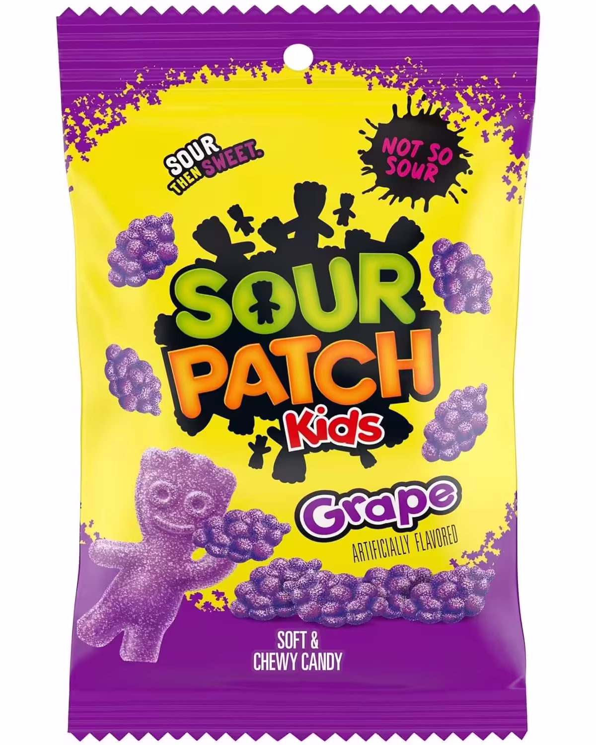 Bag of SOUR PATCH KIDS Grape Soft & Chewy Candy with juicy grape flavor