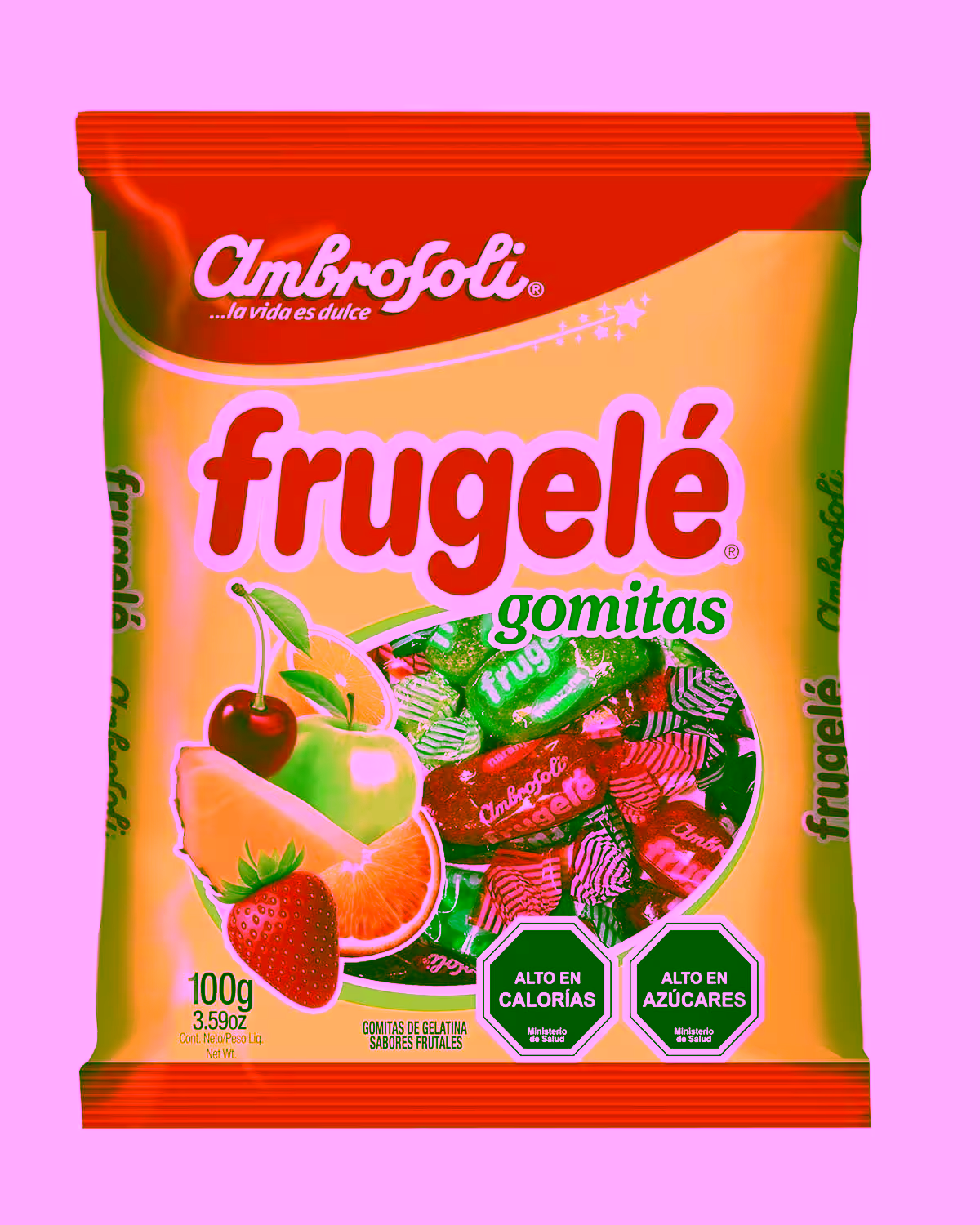 Pack of Ambrosoli Frugele Gomitas fruit-flavored gummy candy, assorted chewy candies imported from Chile