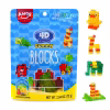 A 3 pack of AMOS 4D Gummy Blocks Candy Bricks featuring colorful, edible building blocks in a resealable 2.19oz bag. Ideal for kids' birthday parties, cupcake toppers, and themed events