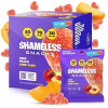 Six-pack of Shameless Snacks OMG Sour Peach Gummies in a vibrant purple box, showcasing the product's packaging and enticing peach flavor.