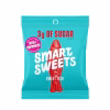 A package of SmartSweets Sweet Fish Gummies featuring a bright light blue background with images of red fish-shaped gummies on the front, highlighting the 3g sugar content and healthy ingredients
