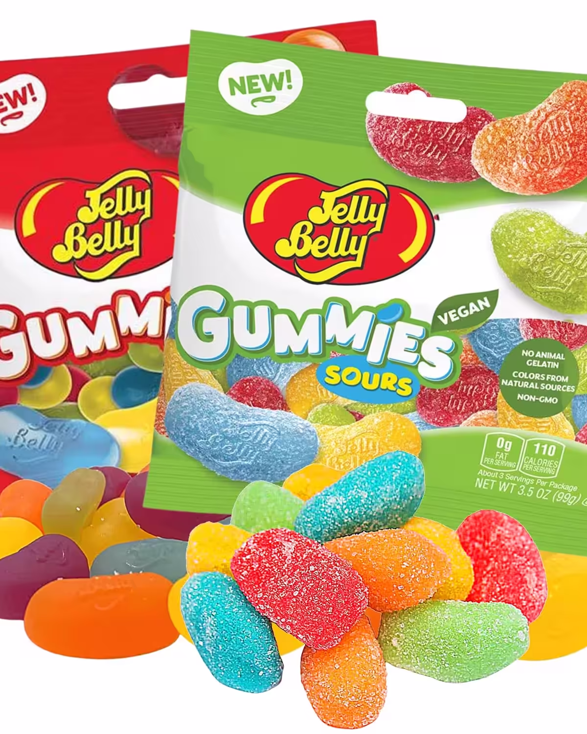 Bag of JELLY BELLY Sweet and Sour Jumbo Gummies in assorted flavors including lemon, very cherry, orange, green apple, and berry blue