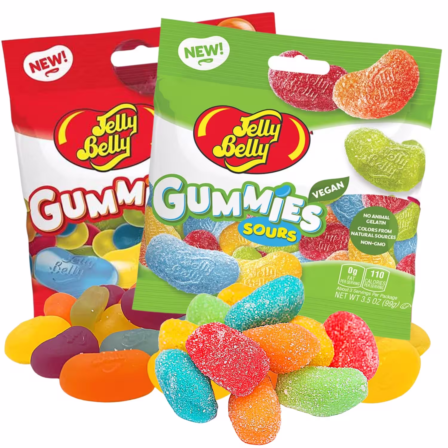 Bag of JELLY BELLY Sweet and Sour Jumbo Gummies in assorted flavors including lemon, very cherry, orange, green apple, and berry blue