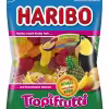Haribo Tropi-Frutti Gummi Candy 200g Bag featuring colorful, tropical-shaped gummies with flavors like banana, pineapple, and passionfruit.